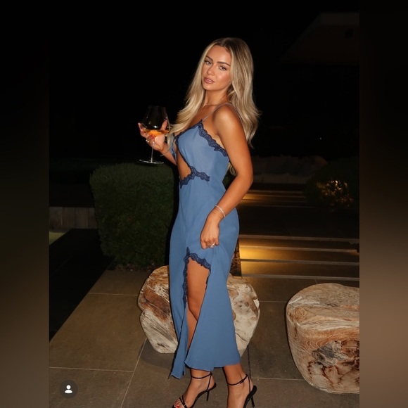 NWT Reformation Analissa Blue Chemise Black Lace Slip Midi Dress Size 10 - Picture 3 of 11